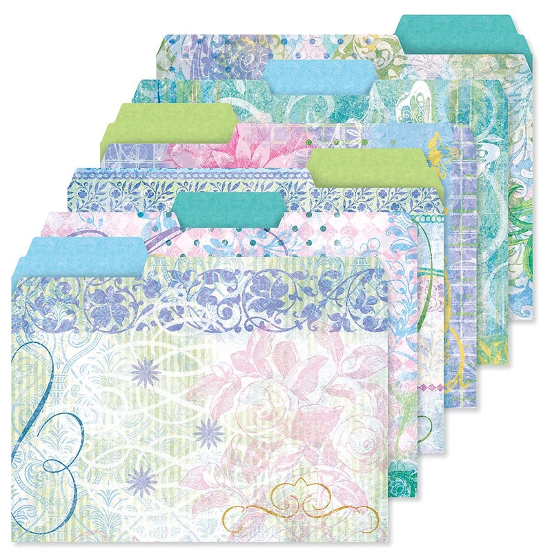 Current Floral Fun File Folders Value Pack - Bulk Set of 24, 6 Pretty Decorative Designs, 1/3 Cut Tabs, Heavy-Duty Paper Stock, Office Supplies for Home & Work, 9-Â½â€ x 11-Â¾â€ Letter Size - Image 1